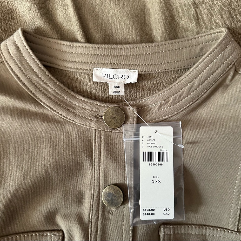 Pilcro Anthropologie Shirt Sleeve Knit Babydoll Shacket Moss Size XXS NWT - Picture 10 of 10
